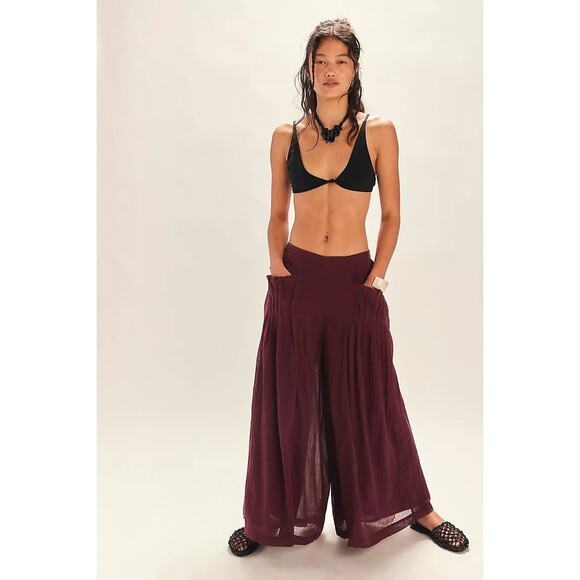 Free People Free-est Dune Pant Wide Leg Crinkled Cotton Beachy Breezy XS 279652 - Picture 1 of 7